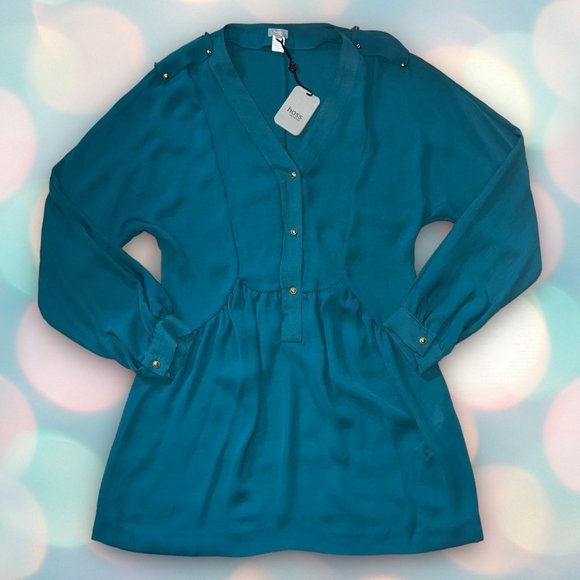 Hoss Intropia Women’s Green V-Neck Long Sleeve Button Chiffon Dress Size 40 NWT - Picture 3 of 6